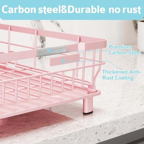 Dish Drying Rack for Kitchen Counter,12.8" W x 16.9" L,Pink - Image 3