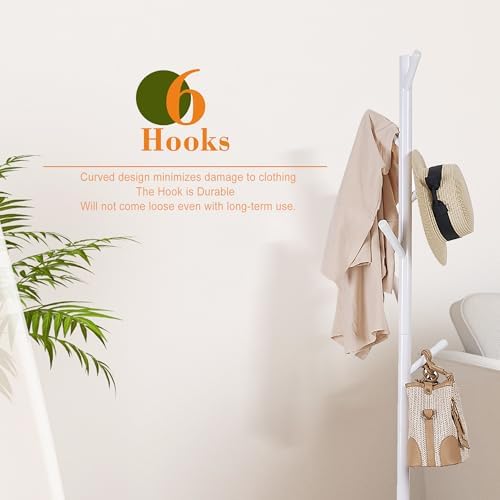 VECELO Coat Rack Freestanding, Entryway Hanger Stand, Umbrella Holder, Hall Tree With Hooks, Floor Standing Tree Stand,White - Image 5