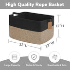 Goodpick 75L Extra Large Woven Blanket Basket, Rectangle, Black & Jute - Image 3