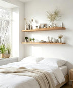 48 Inch Rustic Wood Floating Shelves Farmhouse Wooden Wall Shelves for Bathroom Bedroom Living Room Kitchen Office Set of 4 Light Brown - Image 6