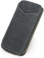 Top Grain Genuine Leather 4 Fountain Pen/Pencil Case Pouch, Handmade Minimalist Design, Zipper Closure with Multi-Function & Slots, Gift Choice for Man/Woman/Office, Matte Grey, 4 Slots by CataPurusLeatherCrafts