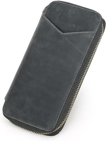 Top Grain Genuine Leather 4 Fountain Pen/Pencil Case Pouch, Handmade Minimalist Design, Zipper Closure with Multi-Function & Slots, Gift Choice for Man/Woman/Office, Matte Grey, 4 Slots by CataPurusLeatherCrafts