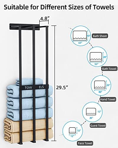 Bethom Towel Racks for Bathroom, Towel Storage Holder Space Saving, Black - Image 5
