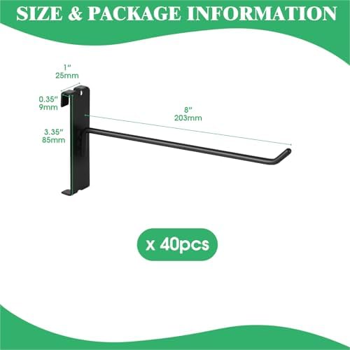 40Pcs 8" Gridwall Display Hooks Assortment Set, Black Metal Grid Wall Panel Hanging Display Hook for Garage Shop Retail Storage, Wire Diameter 5mm/ 0.2” - Image 2