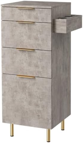 OmySalon Salon Station for Hair Stylist, 4‑Drawer Barber Storage Cabinet with Hot Tool Holder, Adjustable Shelf, Salon Organizer for Barbershop, Beauty Spa Equipment, Grey by OmySalon