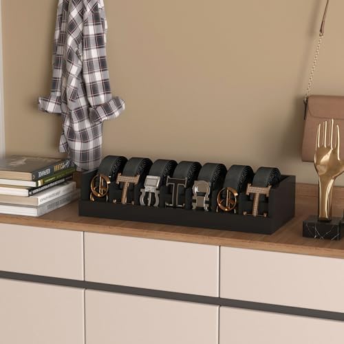 Belt Organizer for Drawer - Bamboo Belt Storage Organizer | Belt Rack for Closet Wall Mount Men Women Tie Sock Bra Scarf Ribbon (Black, 7 Grids) - Image 3