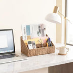Mail Organizer for Desk - Countertop Mail Sorter & Magazine Holder, Brown Desk Organizer with 5 Compartments for Letters, Bills, Office Supplies, 12.7'' L x 6.3'' W x 7.1" H - Image 3