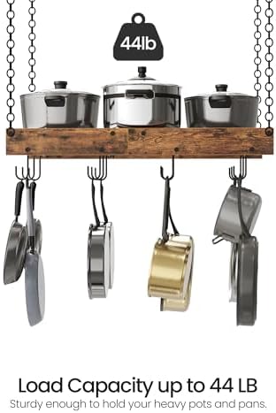 CHOEZON Hanging Pot Rack, Vintage Pot Hangers for Kitchen, Ceiling Mounted Pot Rack, Pot and Pan Hanging Rack with 12 S-Shaped Hooks, for Cookware Storage, Rustic Brown and Black TPR01BF - Image 3