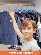 HOUSE DAY 14 Inch Kids Velvet Hangers 50 Pack, Durable Big Kid Hanger Blue - Image 2