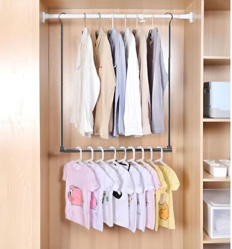 Adjustable Hanging Closet Rod, Extender Hanging Rod, Closet Hanging Organizer, Heavy Duty Closet Bar, Hanging Rod (Black, 2 Pack) - Image 2