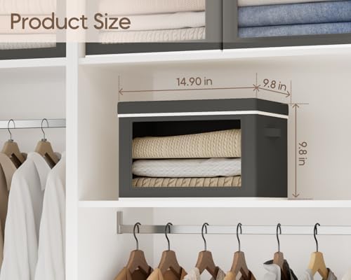Homsorout Collapsible Storage Bins with Lids - Stackable Storage Containers with Window, 3 Pack Fabric Bins for Closet, Home & Office Organization Baskets, Dark Gray, 14.9" x 9.8" x 9.8" - Image 5