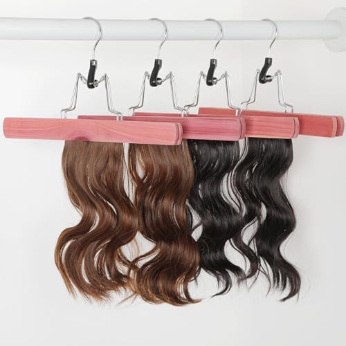 TOPIA HANGER 12 Pack Cedar Pants Hangers, Hair Extension Hangers Non Slip Skirt Hanger Wood Clamp with Velvet Padded 360° Swivel Hook for Jeans, Skirts, Trousers, Wigs CT67C - Image 3