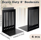 4 Pcs 8 Inch Heavy Duty Bookends Non-Skid Base, Black - Image 3