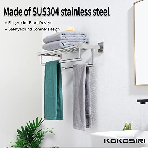 KOKOSIRI Bathroom Towel Rack Towel Holder 20 Inch Towel Shelf with Double Towel Bars Wall Mounted SUS 304 Stainless Steel, Polished Chrome, B6005CH-L20 - Image 3