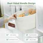 ECDYQXVU 15x10x9 Woven Cotton Rope Storage Basket, Leather Handles 2 Pack - Image 4