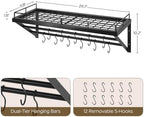 YATINEY Pot Rack, 30 Inch Wall Mounted Pot Rack, Kitchen Pot and Pan Organizer with 2 Tier Hanging Rails, 12 S-Hooks, Space Saving, for Kitchen Cookware Organizer, Black PR02BK - Image 3