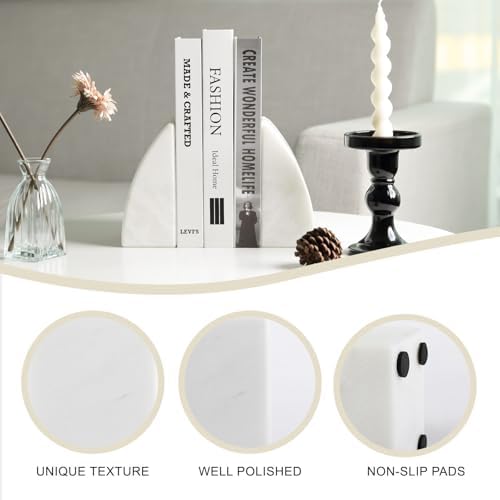 Koville Marble Bookends for Shelves, Large Bookends for Heavy Books, Natural Stone Book Stopper for Books CD Movies, Aesthetic Decorative Book Ends (White) - Image 6