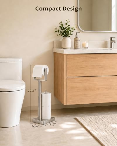 YUMORE Toilet Paper Holder with Storage & Weighted Base, Brushed Nickel - Image 2