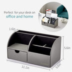 VLANDO Office Desk Organizer Leather Desktop Organizer Caddy with Drawer for Storing Desktop Supplies and Accessories (Grey Set) - Image 4