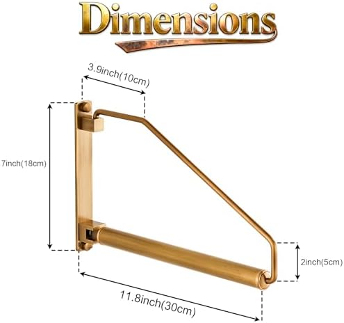 Folding Wall Mounted Clothes Hanger Rack Clothes Hook Solid Brass with Swing Arm Holder Clothing Hanging System Closet Storage Organizer Heavy Duty Drying Rack Wall Mount, Antique Brass - Image 5