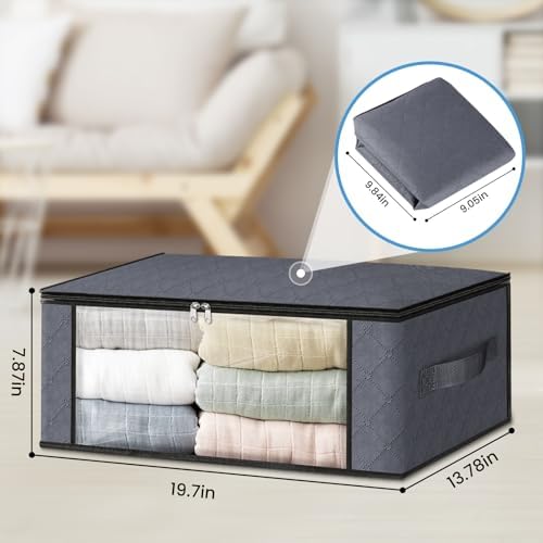 HomeHacks 10-Pack Clothes Organizer Storage Bags, 35L Storage Bins, Gray - Image 2