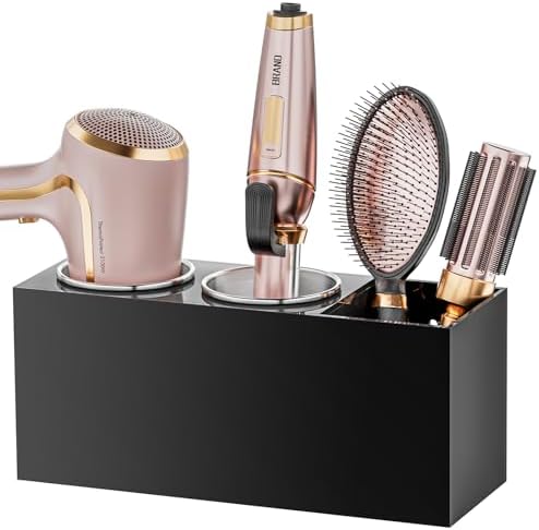 YUNEASELF Hair Tool Organizer Acrylic: Hair Dryer Holder Wall Mount - Blow Dryer Holder Cabinet Door - Bathroom Countertop Organizer for Curling Iron Hot Styling Tools Flat Iron - Black by Unknown