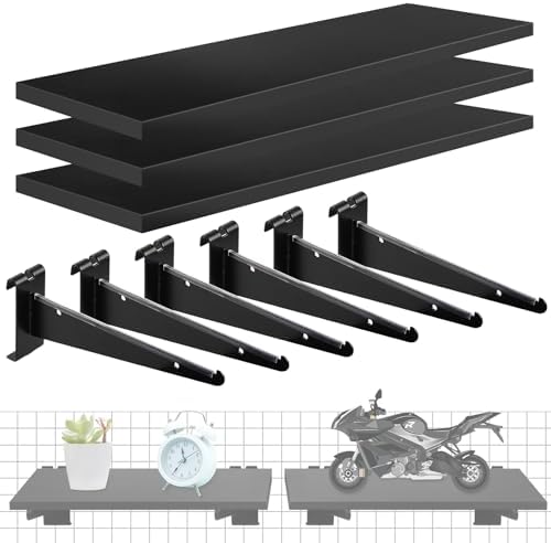 3 Pcs 16"x 6" Wooden Grid Wall Shelf with Metal Brackets by ALFFUN