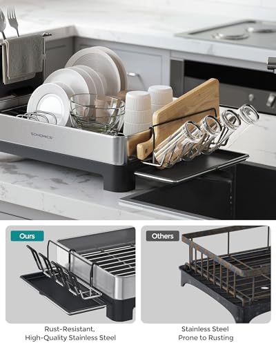 SONGMICS Dish Drying Rack, Stainless Steel, Extendable Spout - Image 3