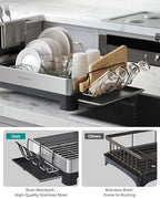 SONGMICS Dish Drying Rack, Stainless Steel, Extendable Spout - Image 3
