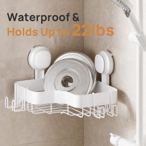 LEVERLOC Corner Shower Caddy Suction Cup, Shower Shelves With Hook, White - Image 5