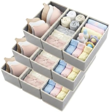 Small Foldable Fabric Drawer Organizer 9-Pack - 11" Breathable Closet & Dresser Storage Bins for Underwear, Socks, Baby Clothes & Bras, Light Grey by Unknown