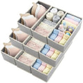 Small Foldable Fabric Drawer Organizer 9-Pack - 11" Breathable Closet & Dresser Storage Bins for Underwear, Socks, Baby Clothes & Bras, Light Grey by Unknown