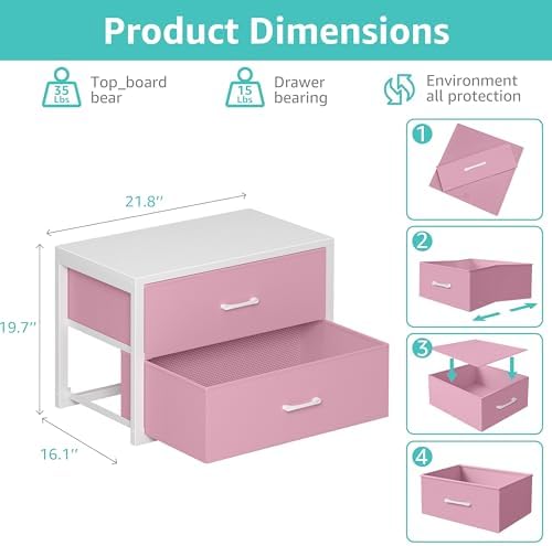 BOLUO Stackable Closet Drawers for Clothes Organizers and Storage Fabric Pink 2 Drawer Dresser for Bedroom 2 Packs Modern Large - Image 3