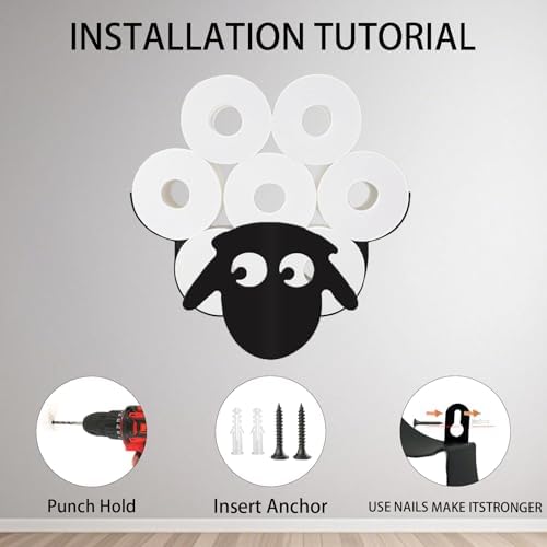 Funny Sheep Toilet Tissue Holder,Animal Paper Holders,Decorative Metal Papers Holder,Funny Toilet Animal Storage for Bathrooms,Bathroom Paper Organizer for Extra 8 Rolls Wall Mounted Art Decor - Image 5
