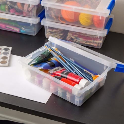 Set Of 6 Stackable 2.4 Quart Storage Bins With Latching Lids, Clear Plastic Containers With Secure Closures & Side Handles For Crafts, Office & Home Organization - Image 5