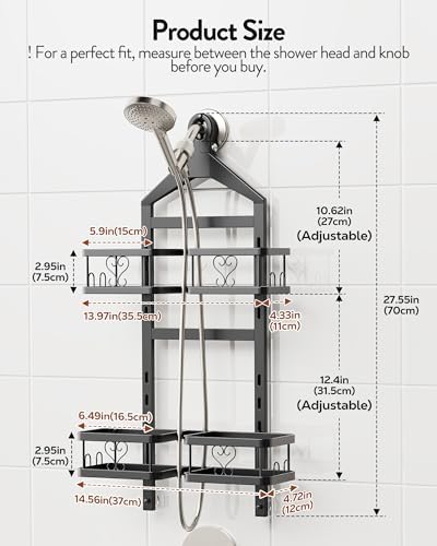 Orimade Adjustable Hanging Shower Caddy for Handheld Shower Heads, Rustproof Bathroom Shelf Organizer Over Showerhead Storage Rack with 8 Hooks, Easy-Clean Removable Baskets & Triple Anti-Slip Fixing - Image 6
