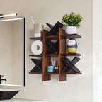DAOYOUSKY Tic Tac Toe Toilet Paper Holder Stand with 4pcs Wooden X, Farmhouse Rustic Wall Mounted Funny Toilet Papers Storage Organizer with Shelf, Guest Bathroom Decor, Brown and Black - Image 4