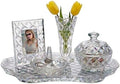 Godinger Crystal Glass Vanity Set of 5, Display Tray, Ring Holder, Vase, Picture Frame, Storage Box with Lid, Shannon Collection by Godinger