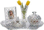 Godinger Crystal Glass Vanity Set of 5, Display Tray, Ring Holder, Vase, Picture Frame, Storage Box with Lid, Shannon Collection by Godinger