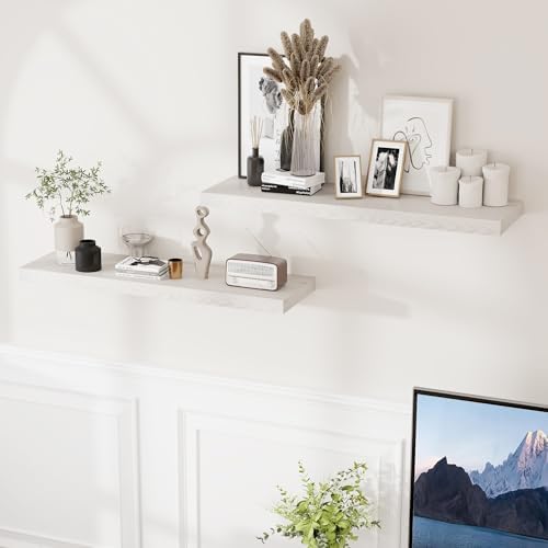36 Inch Long Floating Shelves for Wall, 9.3 Inch Deep Floating Shelf with Heavy-Duty Bracket, 2 Pack Long Shelves for Bathroom, Living Room, Bedroom, Wall Mounted Storage Shelf for Books Decor, Brich - Image 2