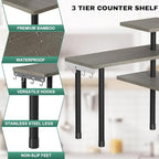 ZHWS Kitchen Countertop Organizer, Bathroom Counter Organizer, Adjustable 3 Tier Corner Shelf with 4 Metal Hooks for Counter Organize, Spice Rack, Makeups, Coffee Station Bookshelf (Rustic Grey) - Image 7