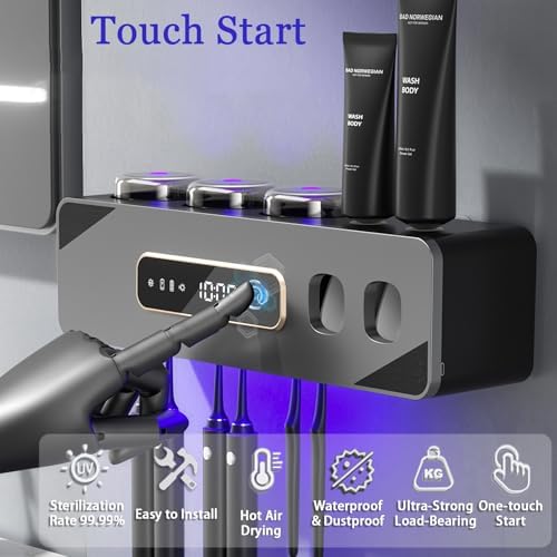 Automatic Toothpaste Dispenser,Rechargeable Toothbrush Holders for Bathrooms,3 Cups Electric Toothbrush Holder Wall Mounted with Toothpaste Dispenser Bathroom Decor (Grey) - Image 3