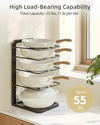 Pots and Pans Organizer under Cabinet, 5 Adjustable Tiers Heavy-Duty Pan Pot Organizer with 16.5" Height, Holds 55 LB - Cast Iron Skillets, Griddles, Shallow Cookware - Image 3