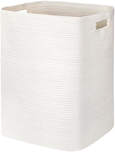 MEGASKET Large Laundry Hamper 16"x13"x22" - Tall Woven Laundry Basket, Cotton Rope Dirty Clothes Hamper, Baby Kids Nursery Wicker Laundry Basket, Bedroom Aesthetic, Soft Laundry Bin, White Hamper, 75L by MEGASKET