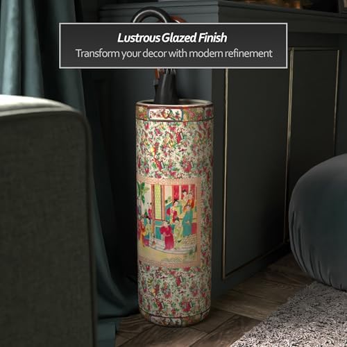 Red Lantern 24" Rose Medallion Porcelain Umbrella Stand - Image 5