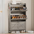 Wodeer Shoe Cabinet Storage for Entryway, Shoe Storage Cabinet with 4 Flip Drawers, Freestanding Narrow Shoe Rack Organizer with Metal Legs, Adjustable Shelves & Open Storage for Foyer, Hallway, White by WODEER