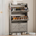 Wodeer Shoe Cabinet Storage for Entryway, Shoe Storage Cabinet with 4 Flip Drawers, Freestanding Narrow Shoe Rack Organizer with Metal Legs, Adjustable Shelves & Open Storage for Foyer, Hallway, White by WODEER