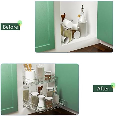 LOVMOR 2 Tier Individual Pull Out Cabinet Organizer 11" W x 18" D, Slide Out Kitchen Cabinet Storage Sliding Shelves - Image 6