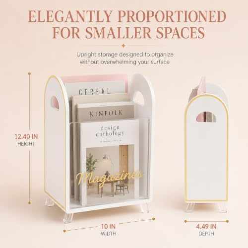 Khen Acrylic Magazine Rack Holder & Gold Trim - 12.40" x 10" x 4.49" - Crystal Lucite Clear - Shatterproof - Open Top - Space Saver - For Magazines, Publications, Office Desk, Reception, Waiting Room - Image 6