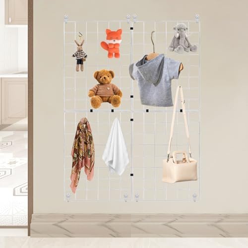 WELLCO Grid Wall Panels, 15.7"x 11.8" Grid Wall for Any Retail Display, Portable and Assembled Wall Grid with Extra Joining Clips and Hooks, 8 Pack, White - Image 2